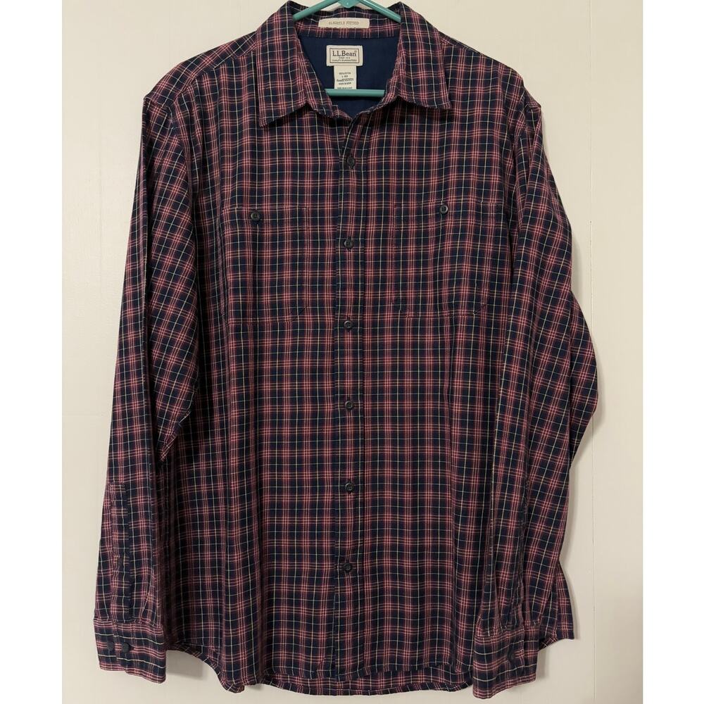 LL Bean Size Large Long Sleeve Plaid Button Up Shirt - Picture 1 of 5